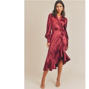NWT Lush Ruffled Satin Wrap Dress